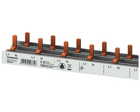 Siemens PIN samleskinne 16mm² 4PH L1016MM med orange stifter og mærket med L1, N, CE, og Made in Germany.