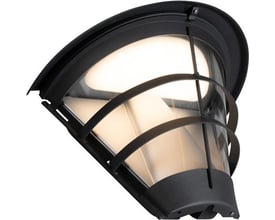 Sort Hide-a-lite Pave Wall Top Deco II vægarmatur med klart glas og buede gitre, set skråt forfra.