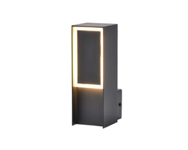 V-TAC LED-væglampe i mørkt aluminium med rektangulær form og varmt lys fra en lysende ramme.