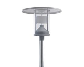 Philips GrandeVille LED bylygte med 2900lm/830, 34W og IP65-klassificering, vist fra siden med klar glas Cylinder.