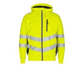 FE Engel sweatcardigan 8025 i gul, str. 3XL, med hætte, lynlås og refleksdetaljer for øget synlighed.