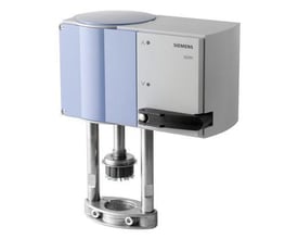 Siemens SQV91P40 ventil aktuator med 1100N og 40mm spindel, vist med den udstrakte spindel på hvid baggrund.