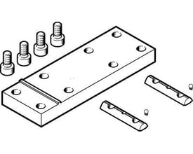 Festo understøtningsbeslag EAHF-L5-80-P med skruer og monteringsdele, vist på hvid baggrund i en teknisk tegning.