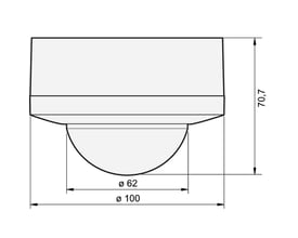 Teknisk tegning af Niko P42LR tilstedeværelsessensor med dimensioner for diameter og højde.
