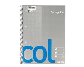 Bantex kollegieblok A4 med kvadratnet, 70g og 70 ark, med blå "col" logo og Svanemærke.