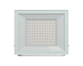 Hvid SpectrumLED 100 W LED-projektør set forfra med glasfront og synligt LED-felt.