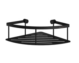 Smedbo Sideline hjørne brusekurv i mat sort, fremstillet af solid messing med mål på 200 x 200 mm.