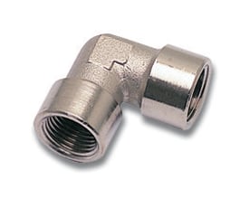 Parker Legris vinkelmuffe 0912 af forniklet messing med G1/8 indvendigt BSPP og metrisk gevind.