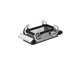 Weidmüller HDC industristik chassishus, str. 10, i sølvfarvet metal med sorte detaljer og 2 låsearme.