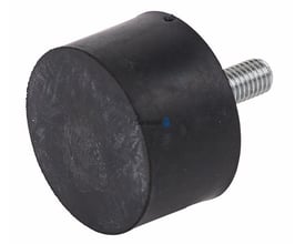 Cylindrisk vibrationsdæmper type 4 med sort gummi, 50mm diameter og 20mm højde, samt M10 gevind.