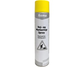 Kema gul markeringsspray dåse set fra siden, med et symbol af en person der graverer, samt Kema logo og gul top.