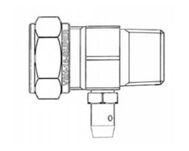 Teknisk tegning af gasprøvestuds i messing med 18 mm diameter og 1/2" gevind, viser detaljerede dimensioner.