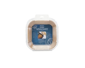 Nordic Quality 50-pak square airfryer bagepapir i størrelse Small (16 x 4,5 cm) præsenteret i klar plastikemballage.