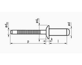 MFX blindnitte 3,2x12 mm med rundhoved og angivne mål for syrefast/syrefast materiale.
