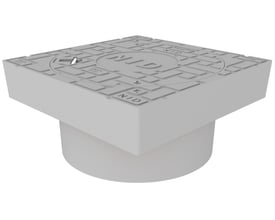 NID 425 mm karm/dæksel uden lås, firkantet design i grå komposit, monteret på et rundt rør.