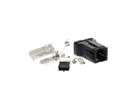 Omron G5-serien servo ekstern encoder-stik R88A-CNK41L, viser alle dele samlet og adskilt på hvid baggrund.