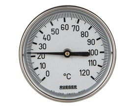 Rüeger termometer TCH med 0-120°C, 77mm urskive og 100mm føler i rustfri stål.