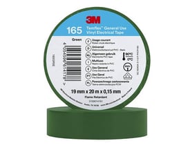 3M Temflex 165 isoleringstape i grøn, 19 mm bred og 20 meter lang, med tydelig mærkning og specifikationer.