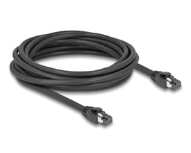 Sort DeLock RJ45-netværkskabel Cat. 8.1 S/FTP på 5 meter, oprullet med RJ45-stik i begge ender.