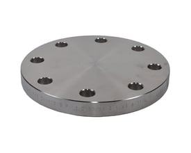 Indura blindflange på 60,3 mm i AISI 316L, vist skråt ovenfra med jævnt fordelte bolthuller langs kanten.
