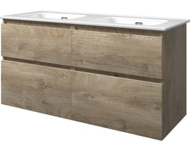 Sanibell Proline møbelsæt med rå eg finish, 121cm bredt med fire softclose skuffer og integreret greb.