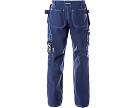 Kansas Original håndværkerbukser 255K i blå, str. C48, med CORDURA-forstærkede hængelommer og værktøjslommer, set bagfra.