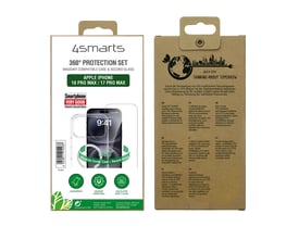 Emballagen til 4smarts 360° Premium Protection Set viser et klart cover og beskyttelsesglas til iPhone 18 Pro Max og 17 Pro Max.