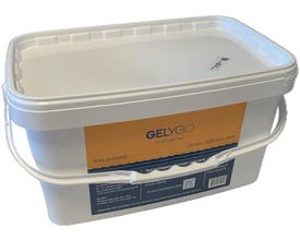 GelyGo 6 kg granulat i en hvid plastspand med orange og blå etiketter, der viser produktets navn og anvendelse.