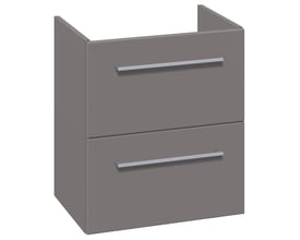 Dansani Mido+ vaskeskab i grå mat med to skuffer og moderne sølvfarvede greb på hvid baggrund.