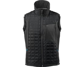 Mascot Advanced termovest i sort og mørk antracit, størrelse 4XL, med quiltede paneler og lynlåslommer.