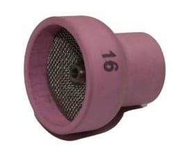 Komplet 2,4 mm gaslinse i Champagne-serien, model 16, med lilla keramisk kop og metalnet indeni.