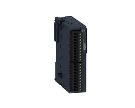 Nærbillede af Schneider Electric TM3-modul AI8 med 8 analoge indgange og skrueklemmer til temperatur, strøm og volt.