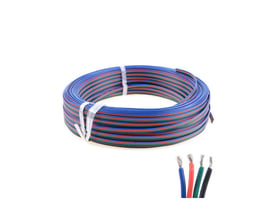Rulle af RGB-kabel med fire farvede ledere i blåt, rødt, grønt og sort, 0,5 mm² pr. leder, til 12-24V.