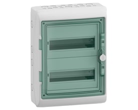Schneider Electric Kaedra 2R 24M el-kapsling med låst dør og synlig Schneider Electric logo på siden.