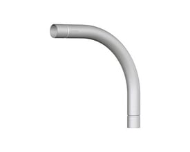 Varmgalvaniseret rørbøjning RLGC på 16 mm med 90° vinkel og åbne ender, set skråt fra siden.