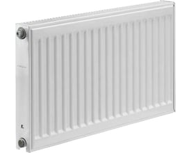 Purmo Compact C21 radiator i hvid med dimensionerne 600 mm x 1100 mm, vist frontalt med synlige konvektorer og tilslutningsventiler.