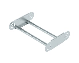 Detaljeret billede af OBO Bettermann ledbøjningselement 110x500 mm galvaniseret, viser monteringshuller og justerbar mekanisme.