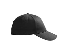 Siden af den sorte ID Identity Stretch Cap med buet skygge og syede paneler, der fremviser materialet.