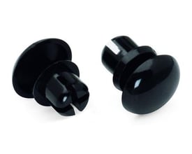 To sorte Wago fastgørelsesbøjler i plastik, 6 mm i diameter, vist på hvid baggrund.