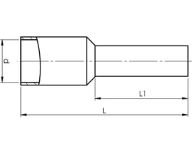 Teknisk tegning af Elpress ABIKO terminalrør KA2,5-12ETD, viser dimensioner L og L1 samt rørdiameter D.