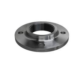 Indura gevindflange 3" PN6 set fra siden, med synlig logo og 4 bolthuller, i sort stål.