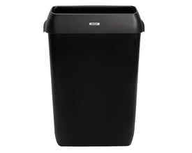 Sort Katrin affaldsspand 92285 i plast med låg og åbning øverst, med en kapacitet på 50 liter.