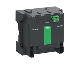 Schneider Electric kontrolmodul LX1G4Q til 4-polet TeSys Giga kontaktorer, sort med grøn detalje og mærkning.