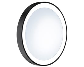 Smedbo Outline Lite sminkespejl med LED-lys i sort finish og 7x forstørrelse, vist på hvid baggrund.