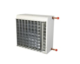 Air Connection designfront til SAVANA-6 varmeventilator med vertikale lameller i aluminium og hvidt kabinet.