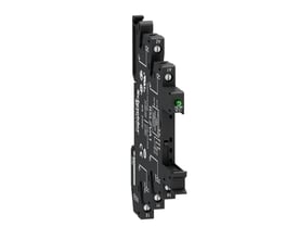 Schneider Electric Zelio RSL Slim skruesokkel RSLZVA3, 110V AC/DC, med grøn indikatorlampe på hvid baggrund.