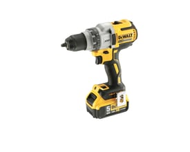 DeWalt DCD991P2-QW XR XRP kulløs 18 V boremaskine i gul og sort, vist med 5,0 Ah batteri.