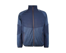 Lyngsøe Rainwear F1236-jakke i navy, størrelse 3XL, set forfra med vatteret bryst, strikdetaljer og lynlåslommer.