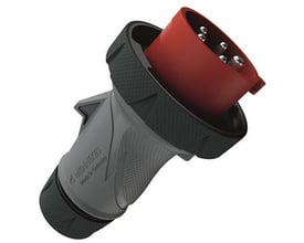 Mennekes PowerTOP Xtra R CEE-stikprop, 16 A og 5-polet, med rød stikende og mørkegråt vinklet greb.