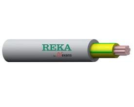 Gråt Reka Cables installationskabel EXQ 90 Lite Dca 1G6 med afskåret ende, synlig grøn-gul isolation og leder.